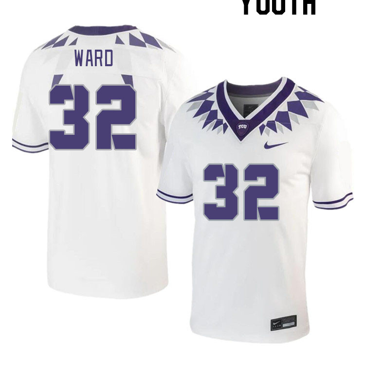 Youth #32 Kevin Ward TCU Horned Frogs 2023 College Footbal Jerseys Stitched-White - Click Image to Close